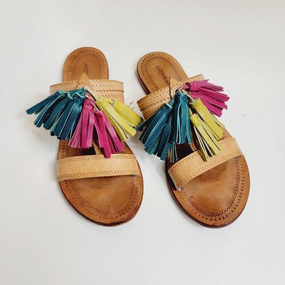 Antik Batik Youri Green Pink Yellow Tassled Sandals Size 39 Size 8.5 Bin2 - Picture 1 of 10